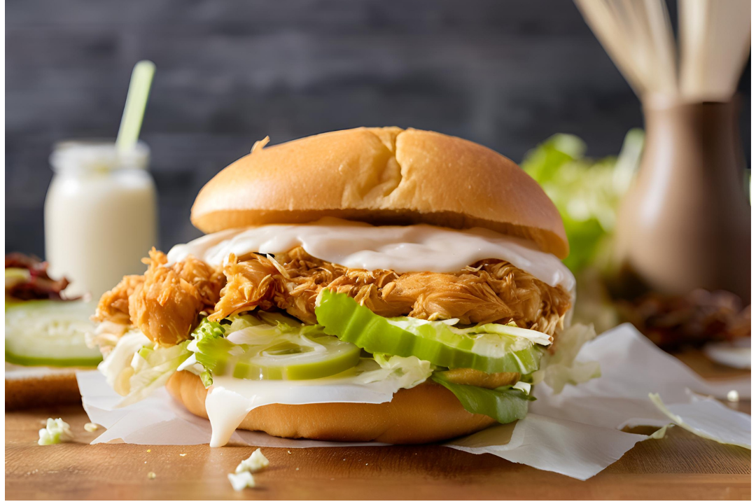 10 - The sandwich completed with shredded lettuce and pickles