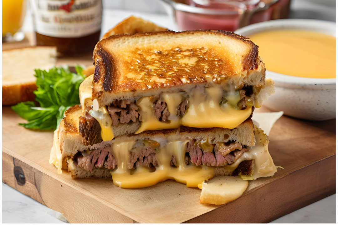 17 - The final burger sandwiched between grilled cheese slices, gooey and rich