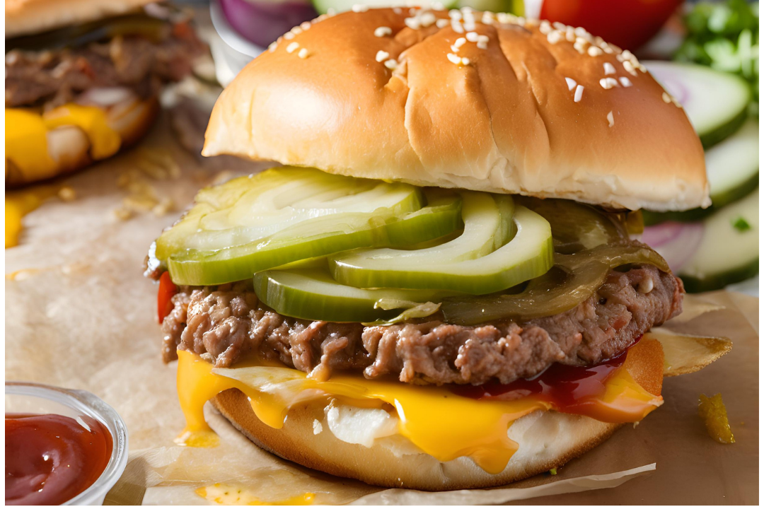 4 - Cheese slices melting between the patties, creating a gooey texture